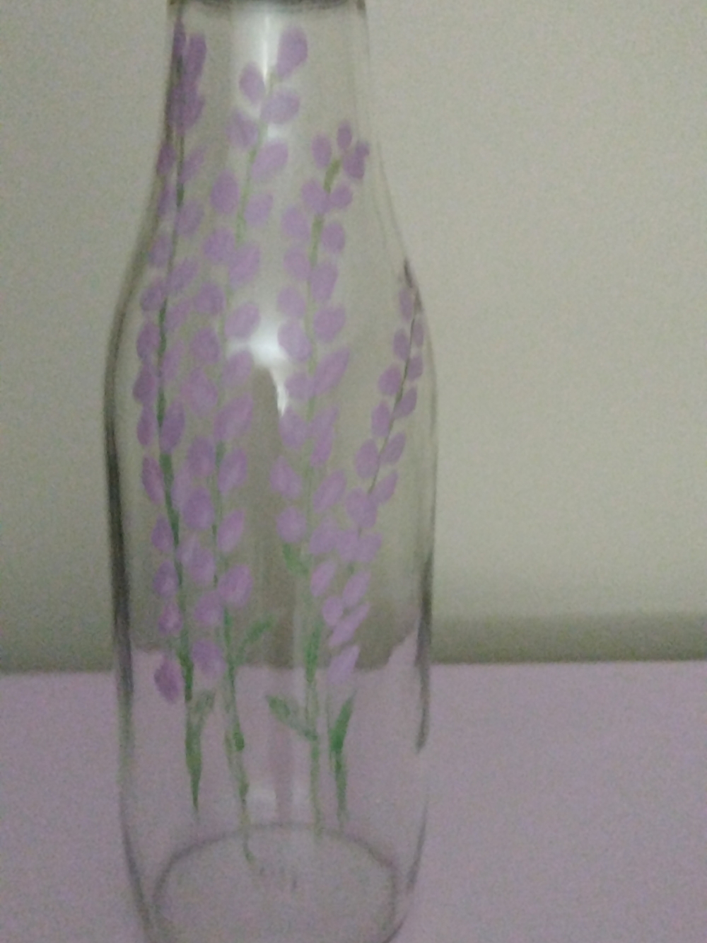 Hand-Painted Lavender Glass  Purple Floral Bottle 1 L Of Fresh Water Carrier